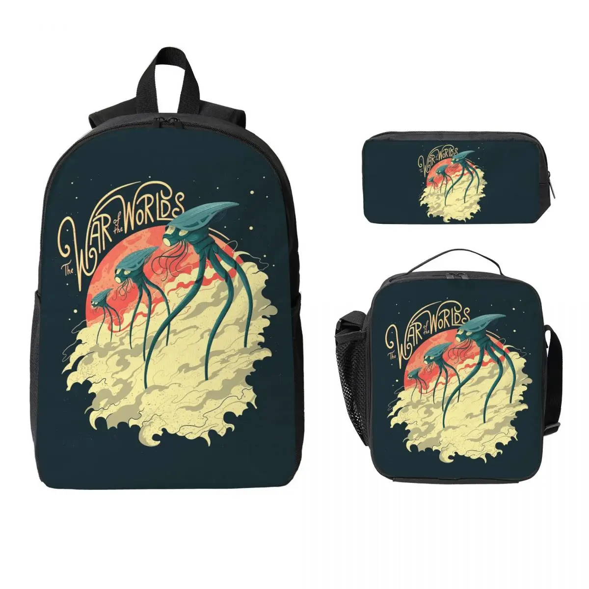 

War Of The Worlds Backpack Student BookBag School Bag Computer Shoulder Bags 3ps Insulated Lunch Bag Pencil Case