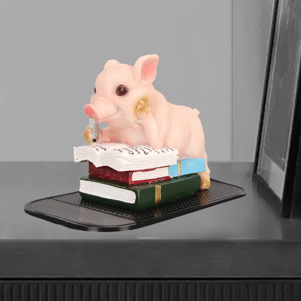 4PCS Statues Resin Pig Statue Anti Slip Mat Pink Resin Animal Statue Lifelike Look Lawn Ornament Home Office Decor
