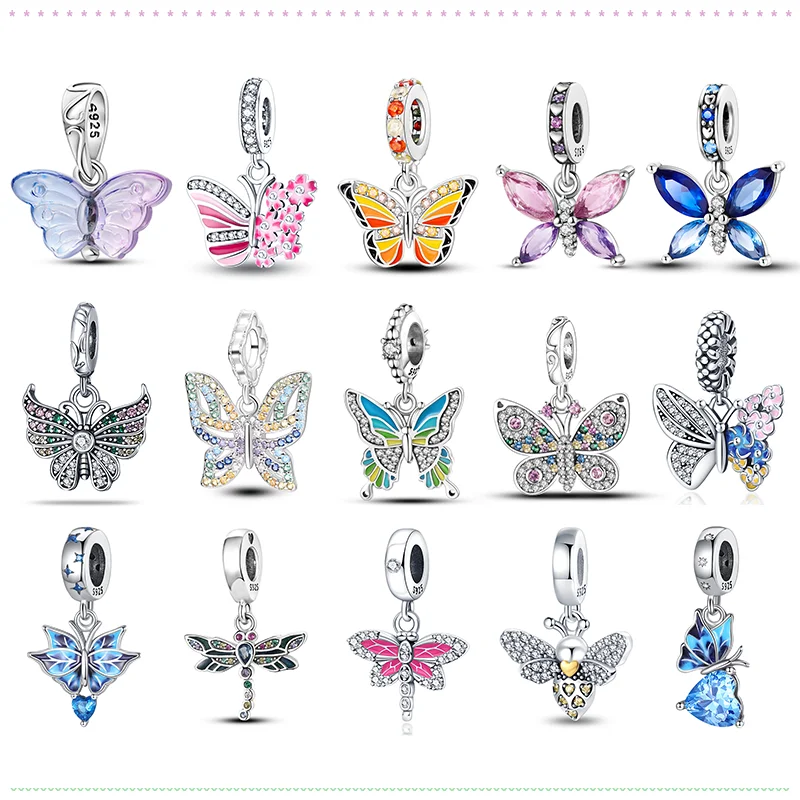 

Genuine 925 sterling silver colorful butterfly and dragonfly charm beads suitable for Pandora original bracelet DIY production