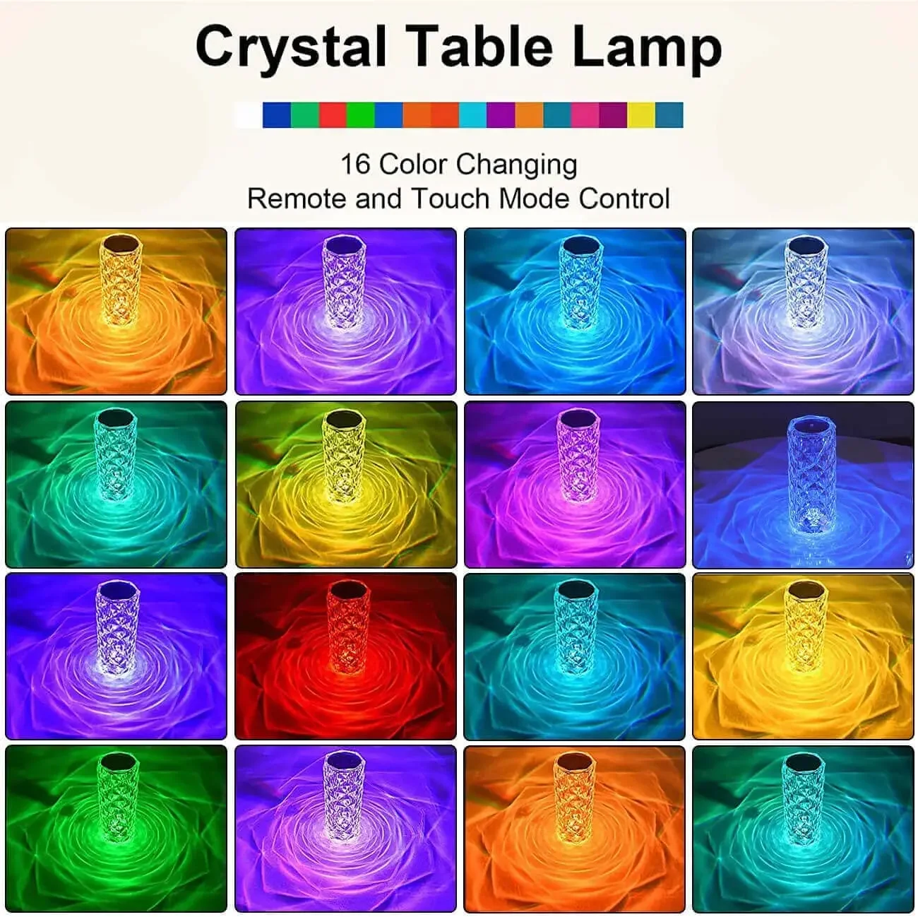 Rechargeable 16 Colors RGB Rose LED Night Light Color Changing Crystal Touch Table Lamp For Bedroom Nightstand Christmas Decor