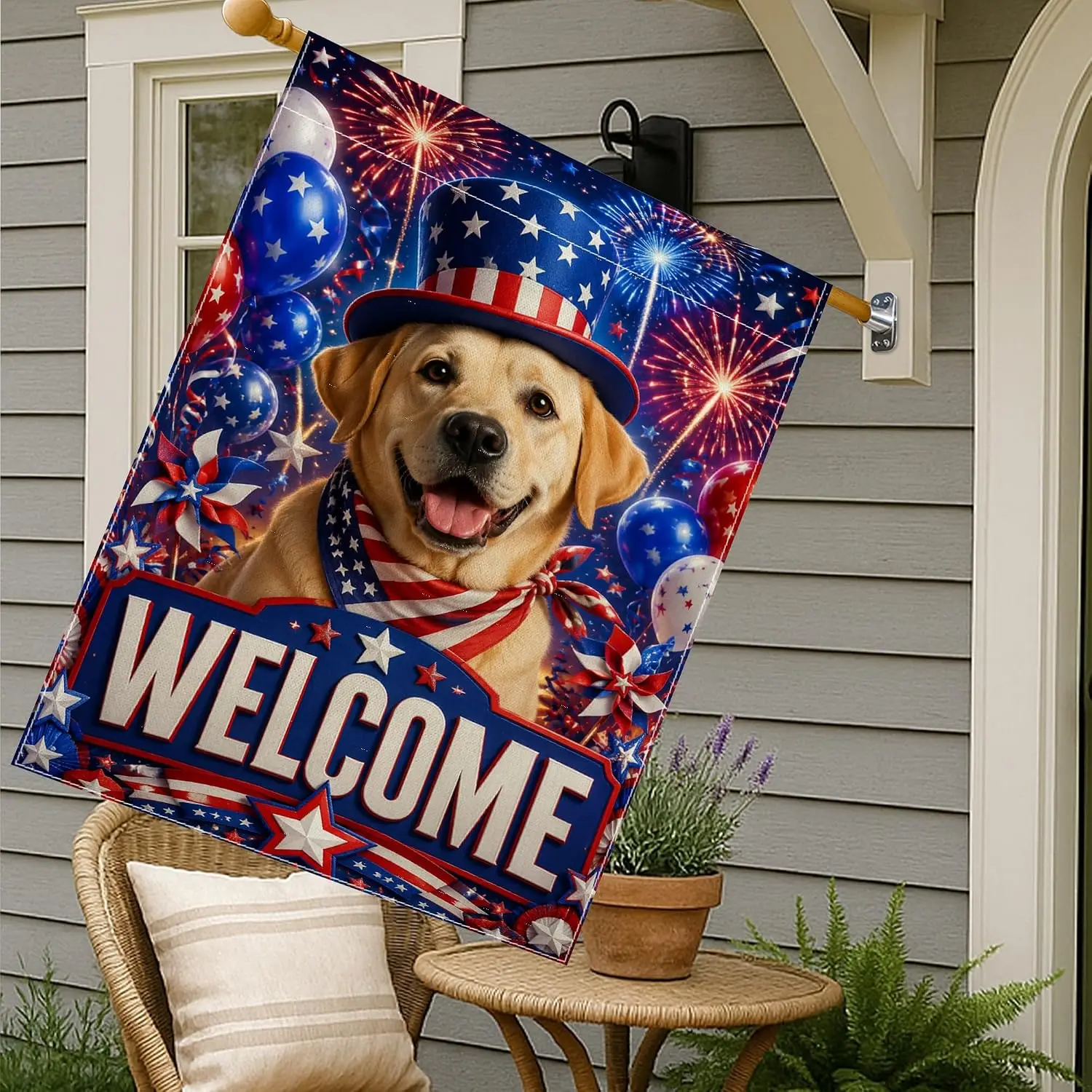 Dog House Flag, Patriotic Festive Stars Air-Float Balls Independence Day Red Burlap Double Sided Outside Large Garden Flag f xxl
