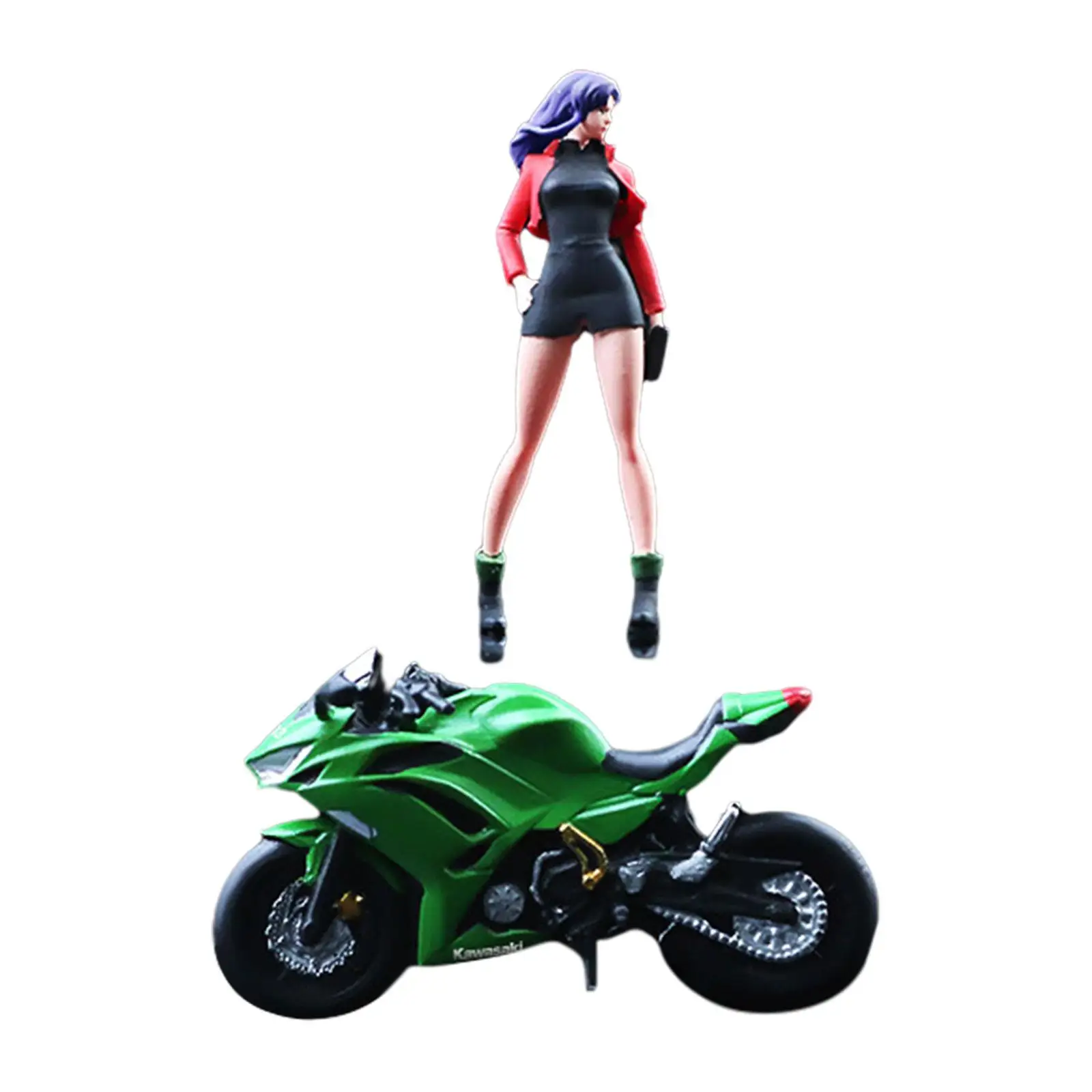 

1/64 Scale Motorcycle Girl Figure Resin Photo Prop Motorcycle Model Tiny People Model for Photography Props Scenery Landscape