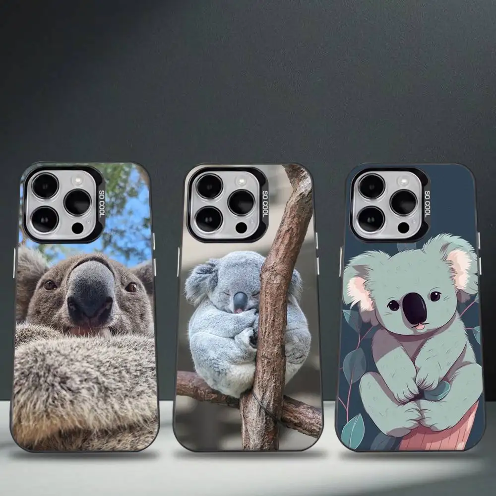 

Cute Cartoon Koala Phone Case For iPhone 16,15,14,13,12,11,8,7,Pro,Max,Plus,Mini,XS,SE Anti Fall Black Matte Hard