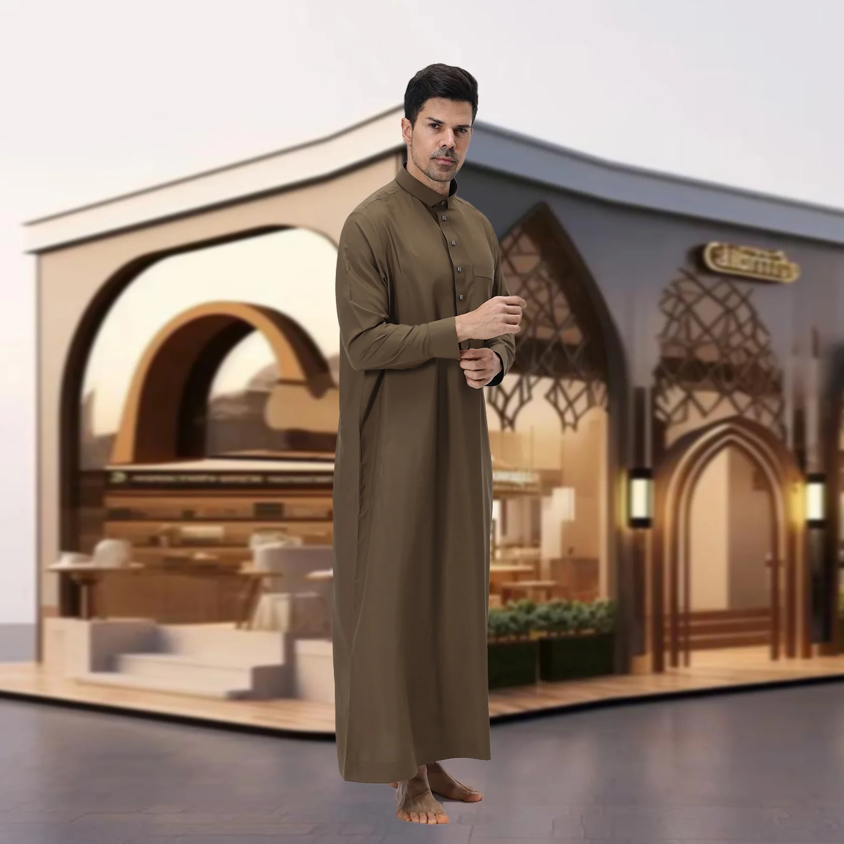 

New Eid Djellaba Jubba Thobe Arab Men Robe Caftan Muslim Dress Dubai Abaya Turkey Kaftan Daffah Dishdasha Ethnic Islam Clothing