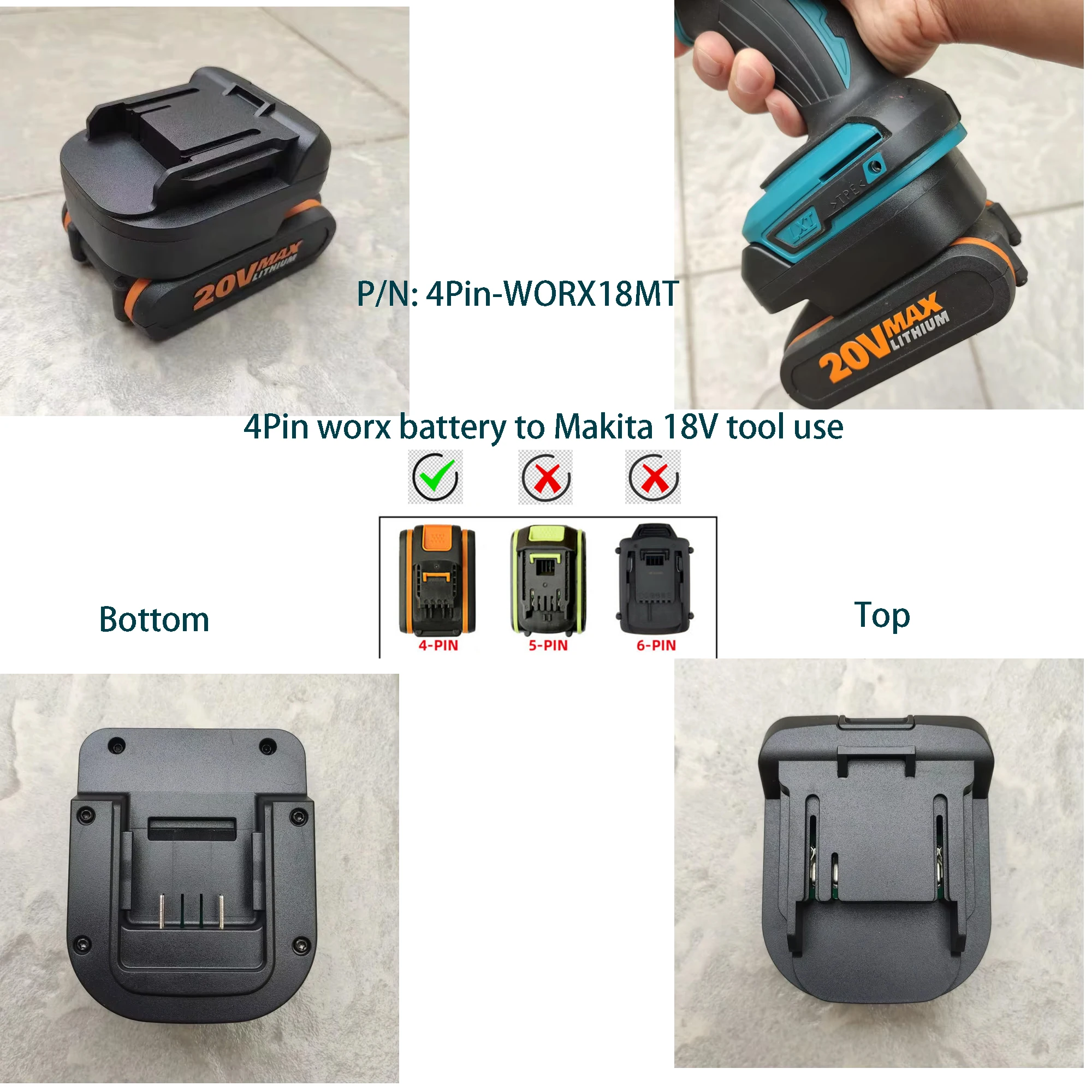 Adapter für Worx 20V max 4pin 5pin 6pin für Makita 18V Werkzeug batterie bl1830 bl1840 bl1850 bl1860b