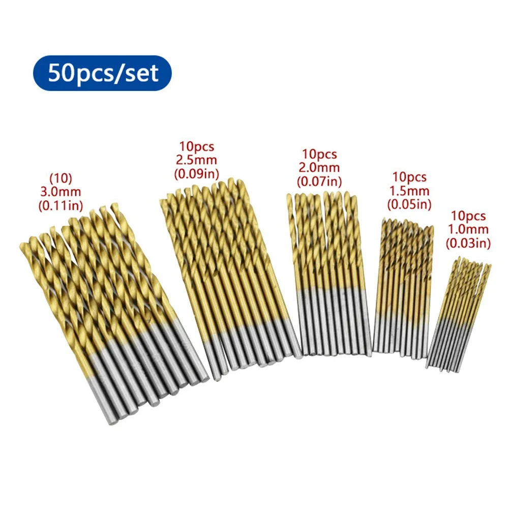 50 Uds juegos de brocas HSS juegos de brocas para Metal mampostería madera para proyectos de bricolaje para madera 1mm 1,5mm 2mm 2,5mm 3mm