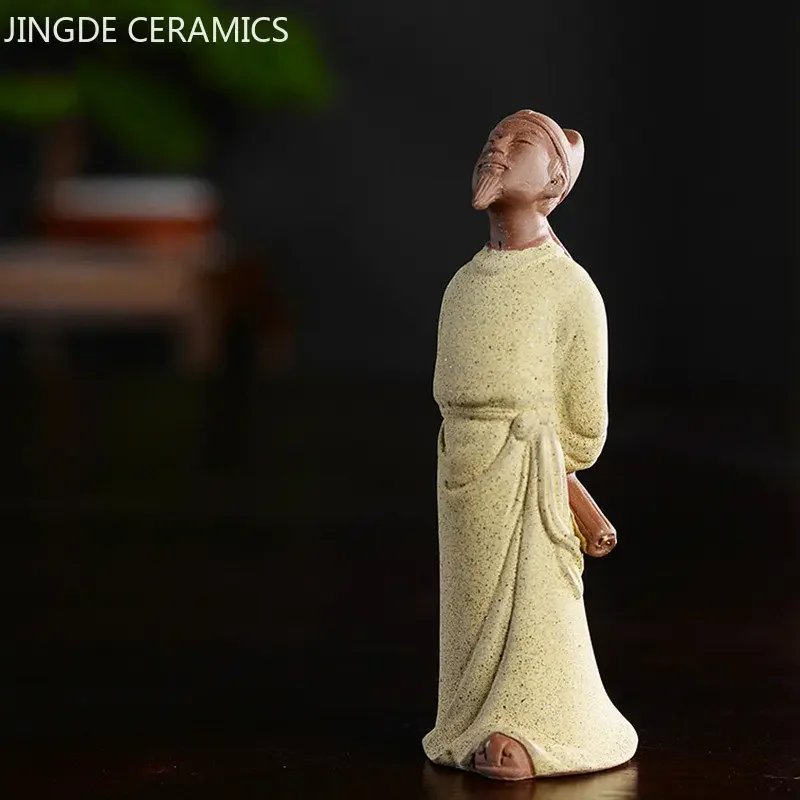 Zen Purple Clay Figure Statue Tea Pet Chinese Living Room Desktop Ornament Creative Bonsai Decoration Tea Table Accessories