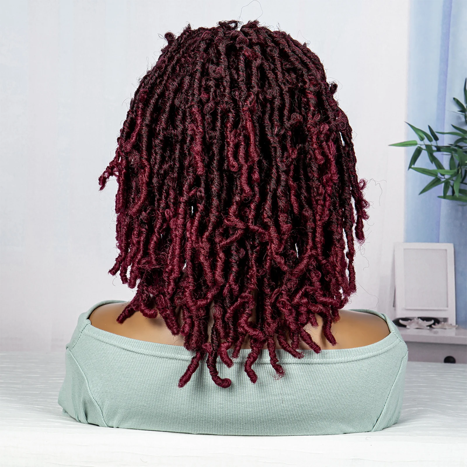 Short Dreadlocks Braided Wig 9x6 Synthetic Lace Front Wig Natural Braided Hair Replacement Wig For Women 16 Inches Burgundy Wig