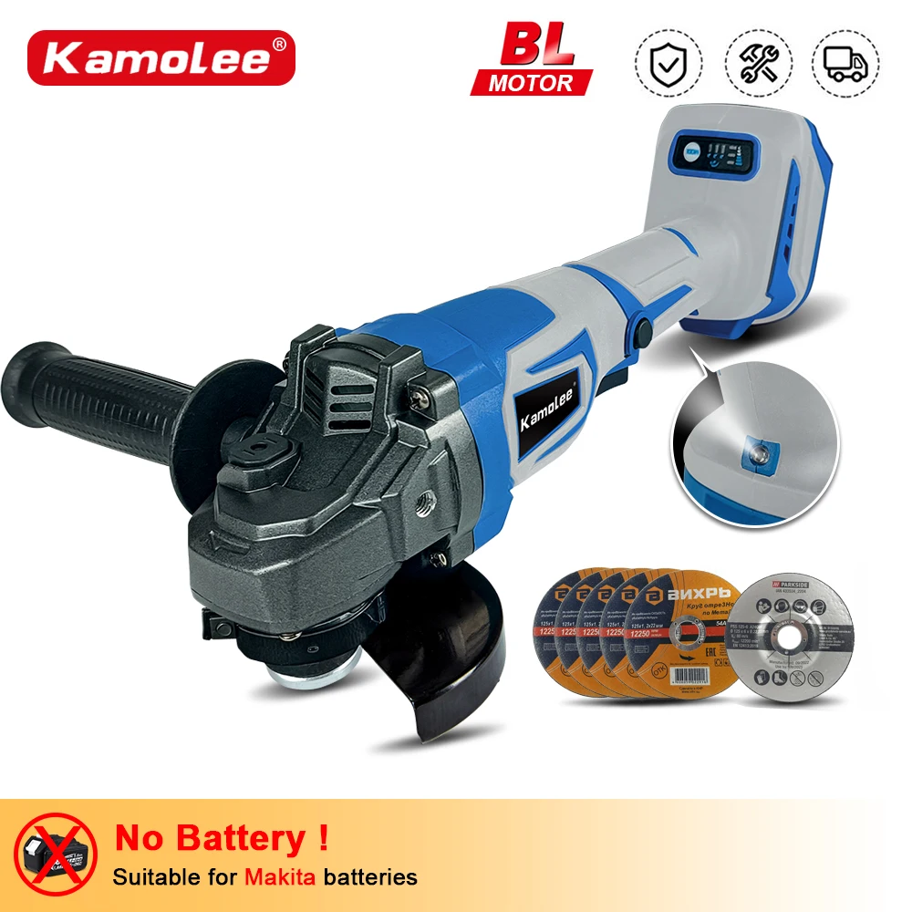 

Kamolee 100mm 125MM 18500RPM Brushless Cordless Angle Grinder 3 Speed Cutting Power Tools Compatible For Makita 18V Battery