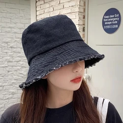 Fashionable Y2k Blue Denim Fisherman Hat Women Men Foldable Sunshade Hat Casual Outdoor Riding Hat Girls Beach Travel Streetwear