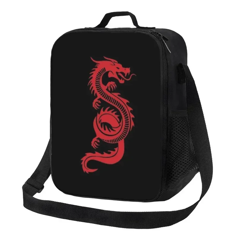 Red Chinese Dragon Thermal Insulated Lunch Bags Women Oriental Mythical Monster Portable Lunch Tote for School Bento Food Box