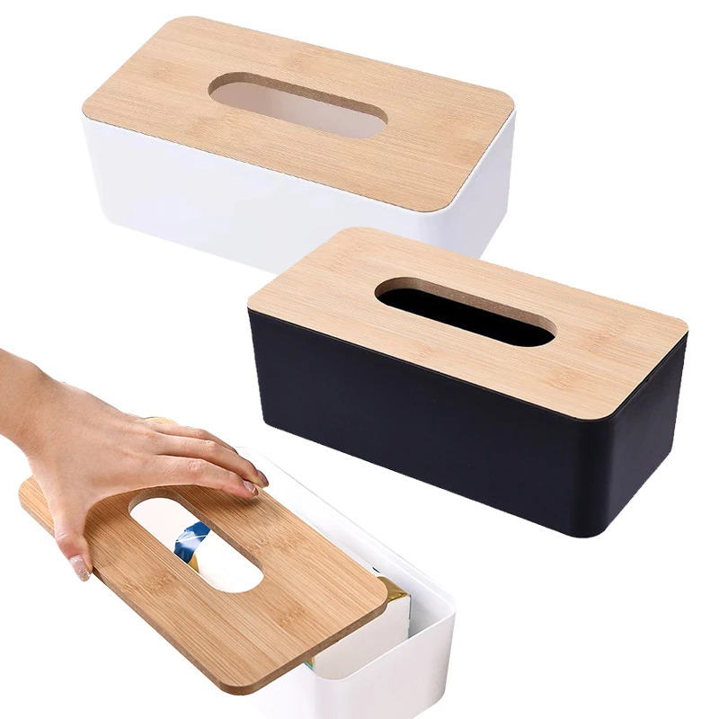 1PC Tissue Box Weiß Schwarz Verfügbar Bambus Abdeckung Papier Container Schlafzimmer Küche Wohnzimmer Tisch Tissue Lagerung Zubehör ZYF