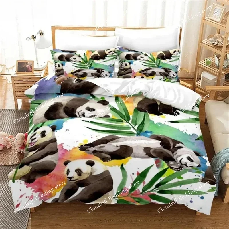 Cartoon Chinese Panda Bedding Set Soft Microfiber Double Queen King Twin Duvet Cover Kids Girls Room Decor White Duvet Cover026