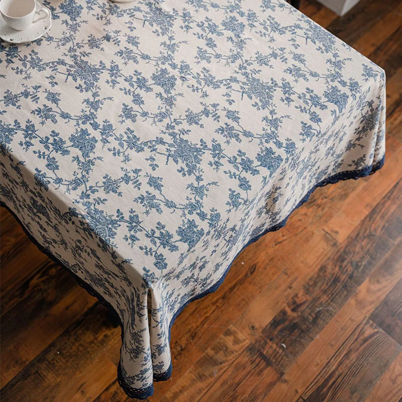 Mantel de encaje de macramé Vintage lavable, cubierta de mesa decorativa para el hogar, color azul marino, tamaño surtido, TJ9517