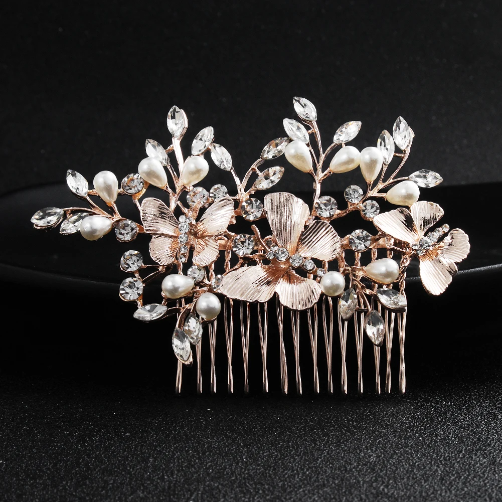 

Romantic Flower Leaf Lady Haircomb Exquisite Handmade Hair Accessories Alloy Wedding Banquet Costume Matching As a Gift