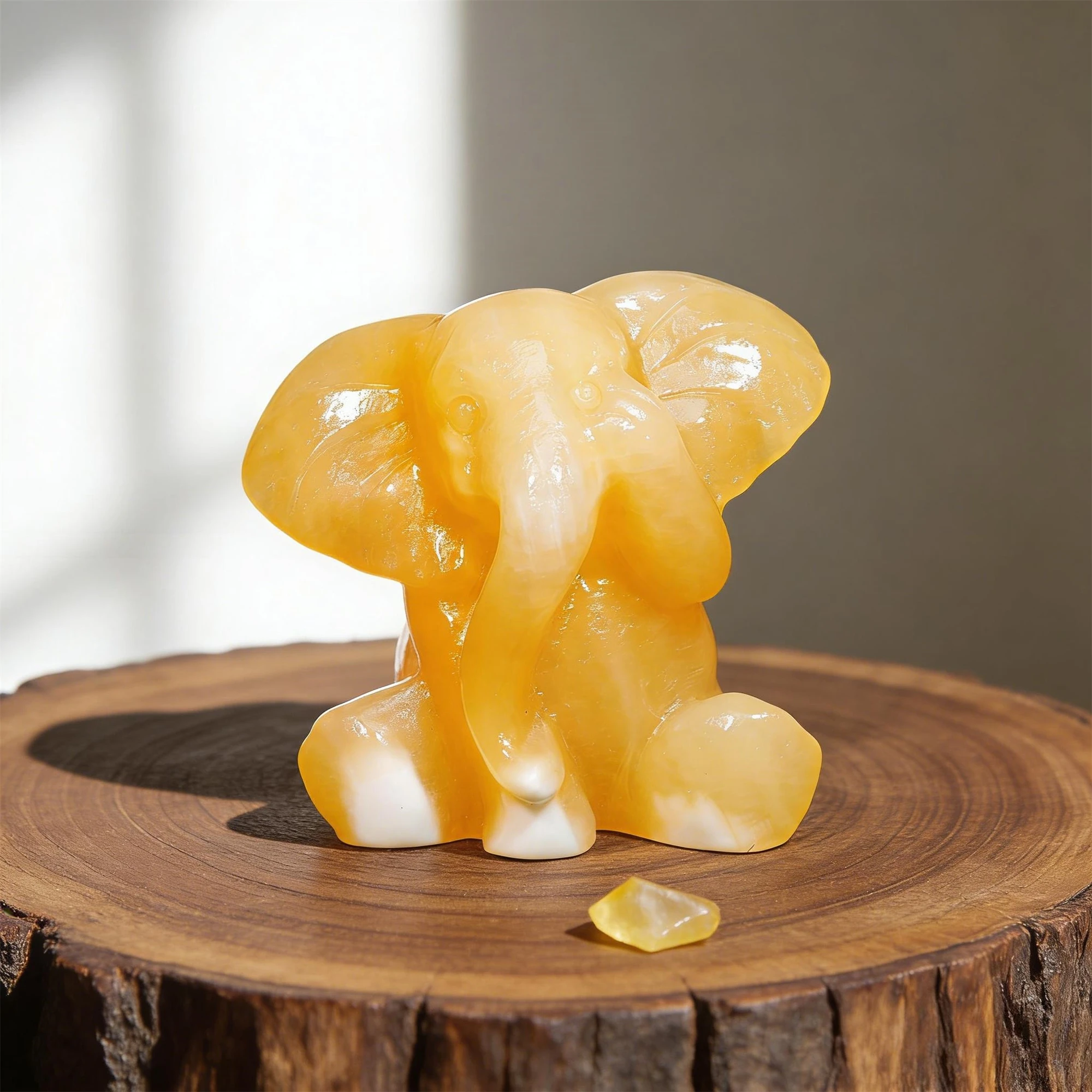 Natural Yellow Calcite Elephant Figurine Hand Carved Crystal Clarity Stone Sculpture Feng Shui Chakra Reiki Home Decor Gift