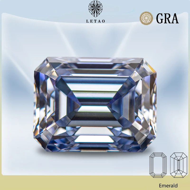 

Moissanite Stone Lavender Color Emerald Cut Lab Grown Diamond Charms Ring Necklace Earrings Main Materials with GRA Certificate