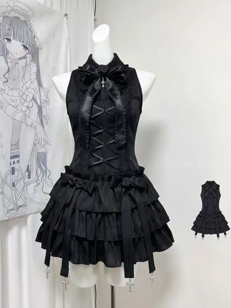 Nouvelle Robe Mini Élégante Vintage Française Y2K Gothique Lolita pour Femme, avec Volants, Dentelle et Nœud, Style Rétro 2026, Tenue Décontractée pour l'Été, les Fêtes, le Bureau et la Plage