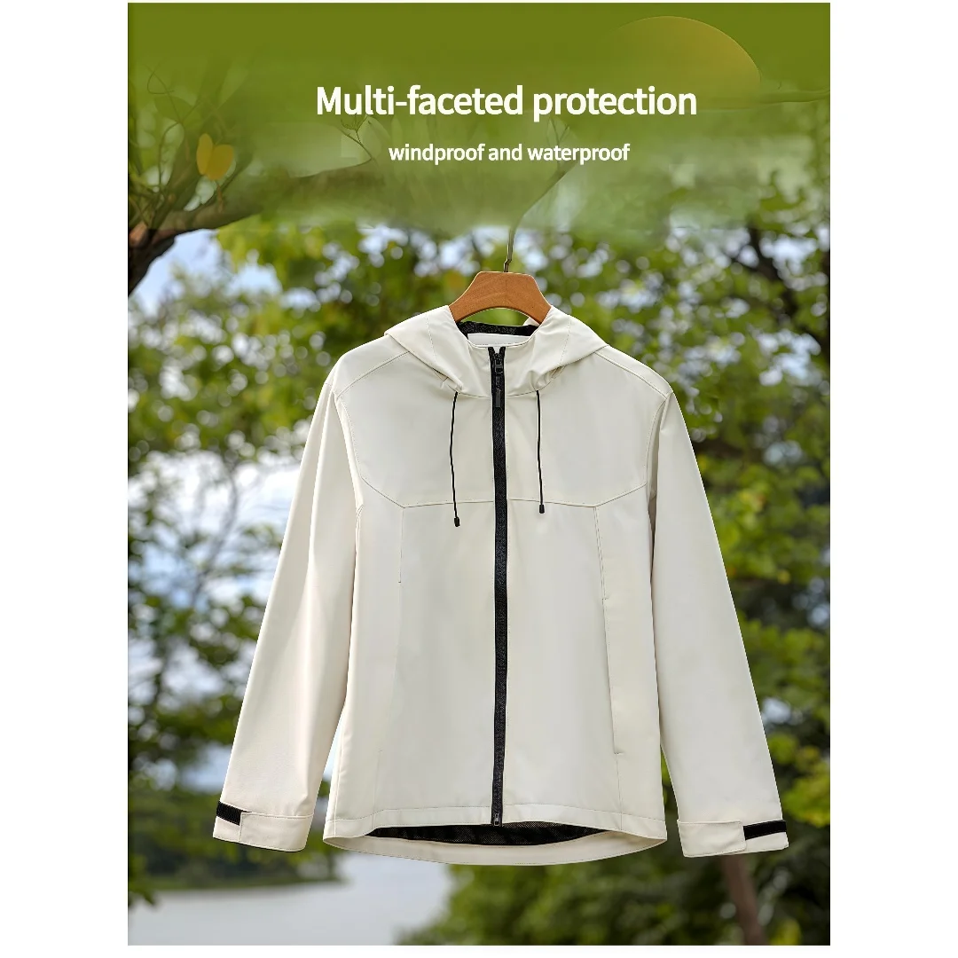 

High-end mesh hooded single-layer raincoat custom-made with logo printed Couple trench coats outdoor thin work jacket