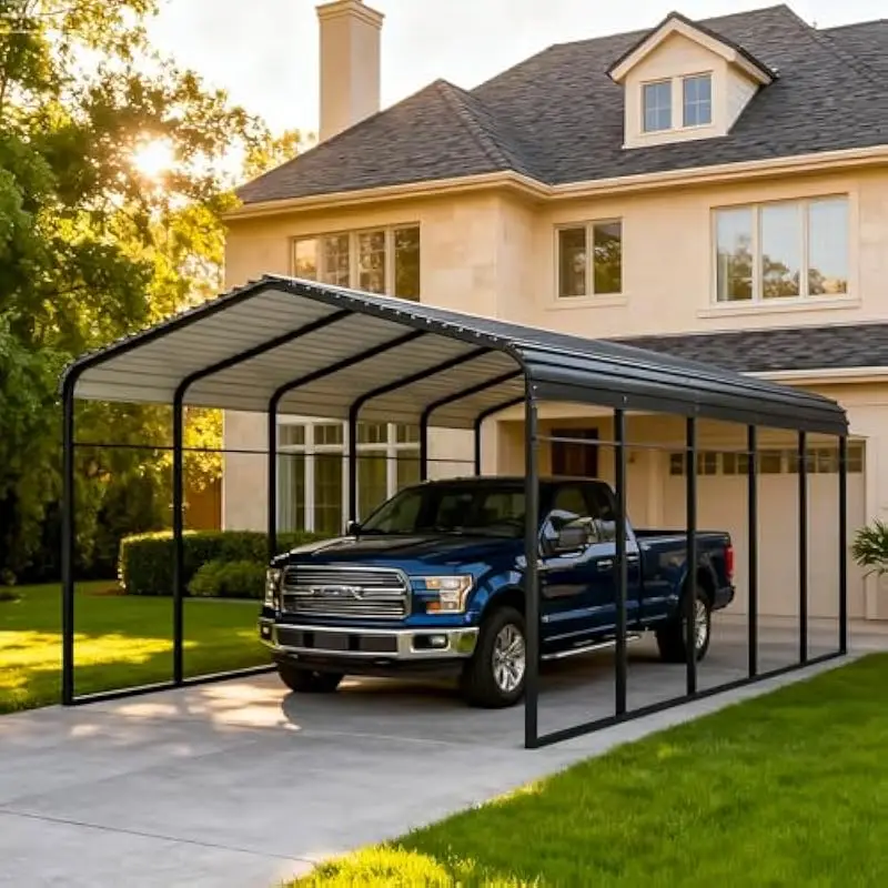 12x25 FT Reinforced Galvanized Steel Outdoor Shelter with Elevated Roof Design, Weatherproof Frame Featuring Pipe-Shrinkage Join