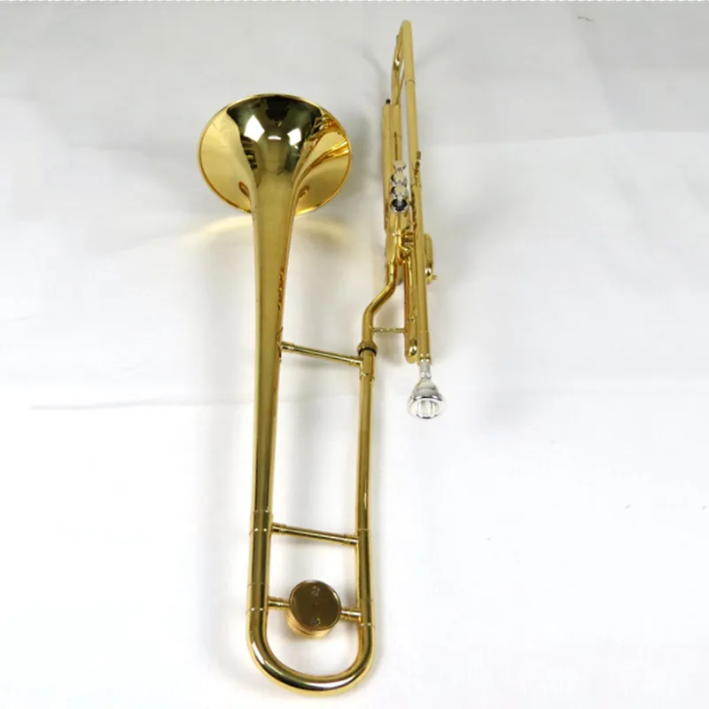 Trombón de pistones Vincent Bach Bb, instrumentos musicales, cuerpo de latón amarillo, acabado lacado, con estuche y boquilla