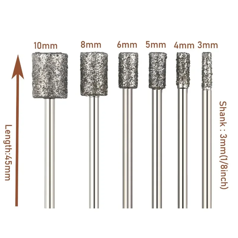 60 Grit Cylindrical Diamond Burr Grinding Bit 3 Shank Grinding Head for Dremel Rotary Stone Gemstone Carving