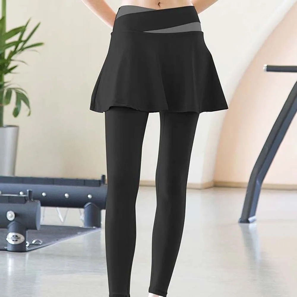 

Леггинсы для фитнеса в сочетании в одном, плотные эластичные брюки контрастного цвета, юбка, утолщенные спортивные брюки для йоги больших размеров