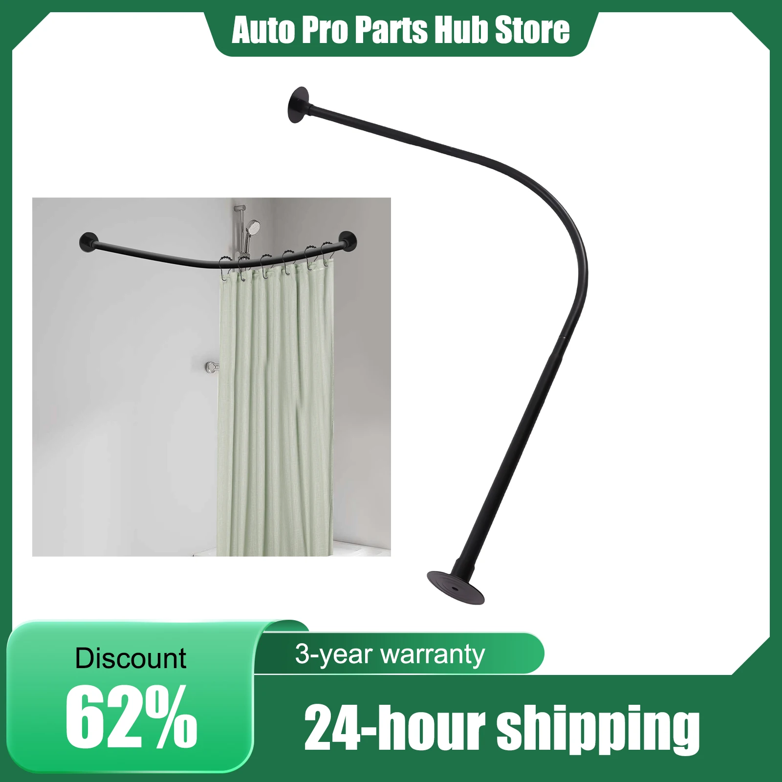 

Shower Curtain Rod, Shower Curtain Rail, Bathroom Adjustable Rod, Stainless Steel, Heavy Duty Pole with 24 Hooks for Bathtub