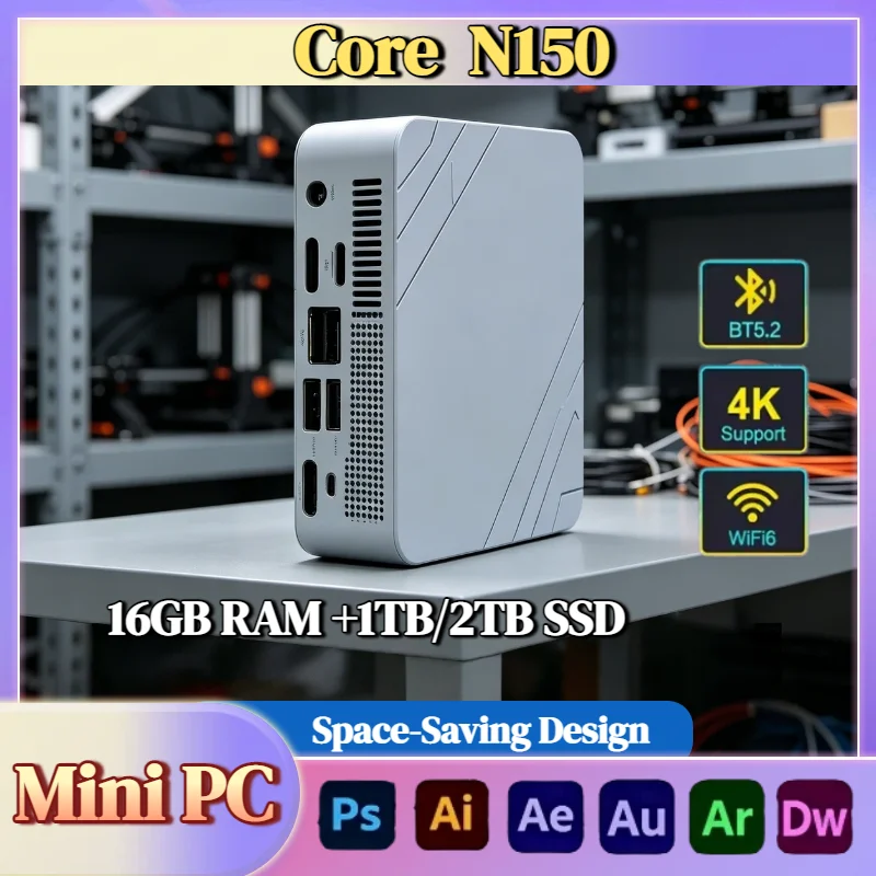 

Intel N150 Mini Desktop Computer 16GB DDR4 512GB NVMe SSD Triple 4K WiFi6 BT5.2 Silent Cooling Office Home Pro Max Unit