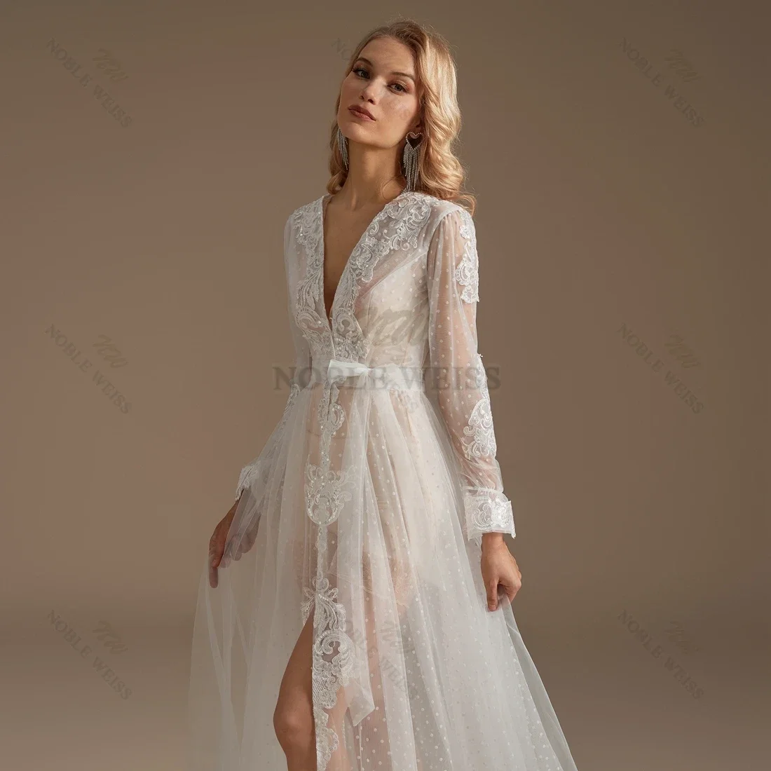 Dots Tulle Bridal Jacket Long Sleeves Wedding Coat Sweep Train Wedding Capes Wraps Bolero Jacket Lace Wedding Robe Tulle Shrugs