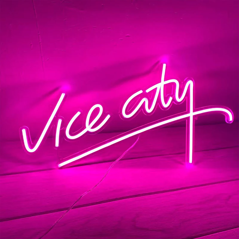 

45cm Led Vice City Neon Sign for Game Room Wall Decor USB Powered Acrylic Pink Neon Light Signs for Bedroom Closet Custom Letter