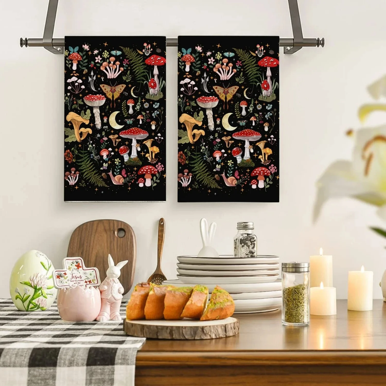 2pcs 40x60cm Kc Towel,Kitchen Dishcloths-Mushroom Black,Kitchen,Bathroom,Home,Household Suppliers