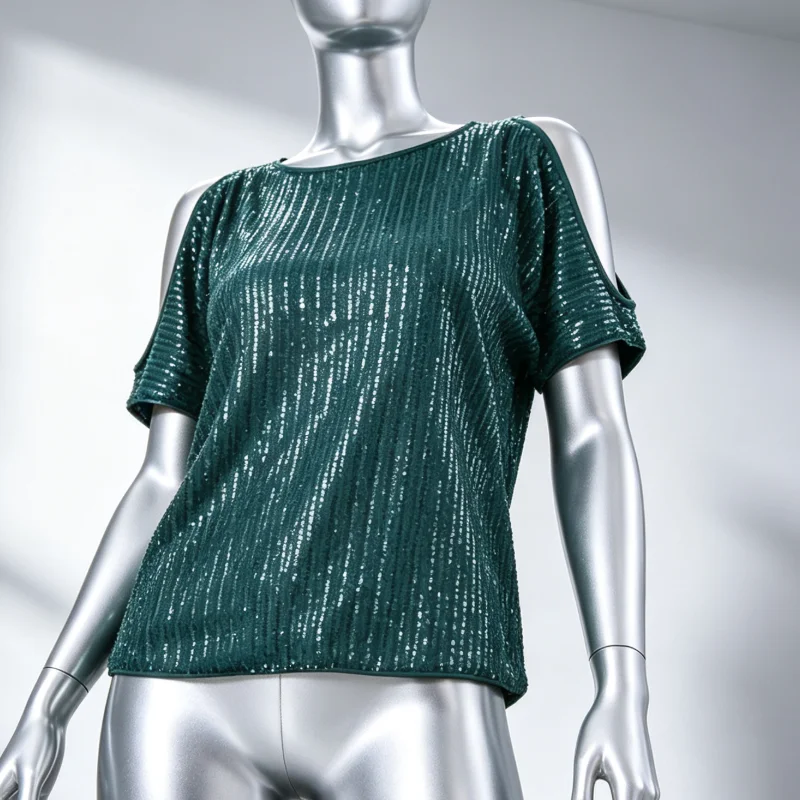 Sequin Top Women’s Off Shoulder Pullover Top Shiny Sequin Short Sleeve Tee Sexy Party Blouse for Vacation Date Night Wear