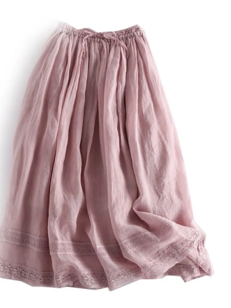 

Женская летняя юбка миди А-силуэта больших размеров, скрывающая живот, белая льняная юбка для офиса, из полиэфирного волокна