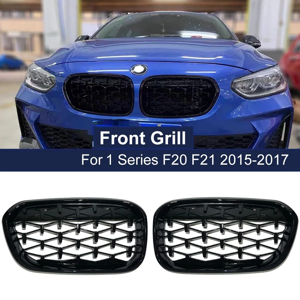 1 Pair Front Kidney Diamond Style Grille Diamond Meteor Grills for - 1 Series F20 2015-2017 Racing Grills Black