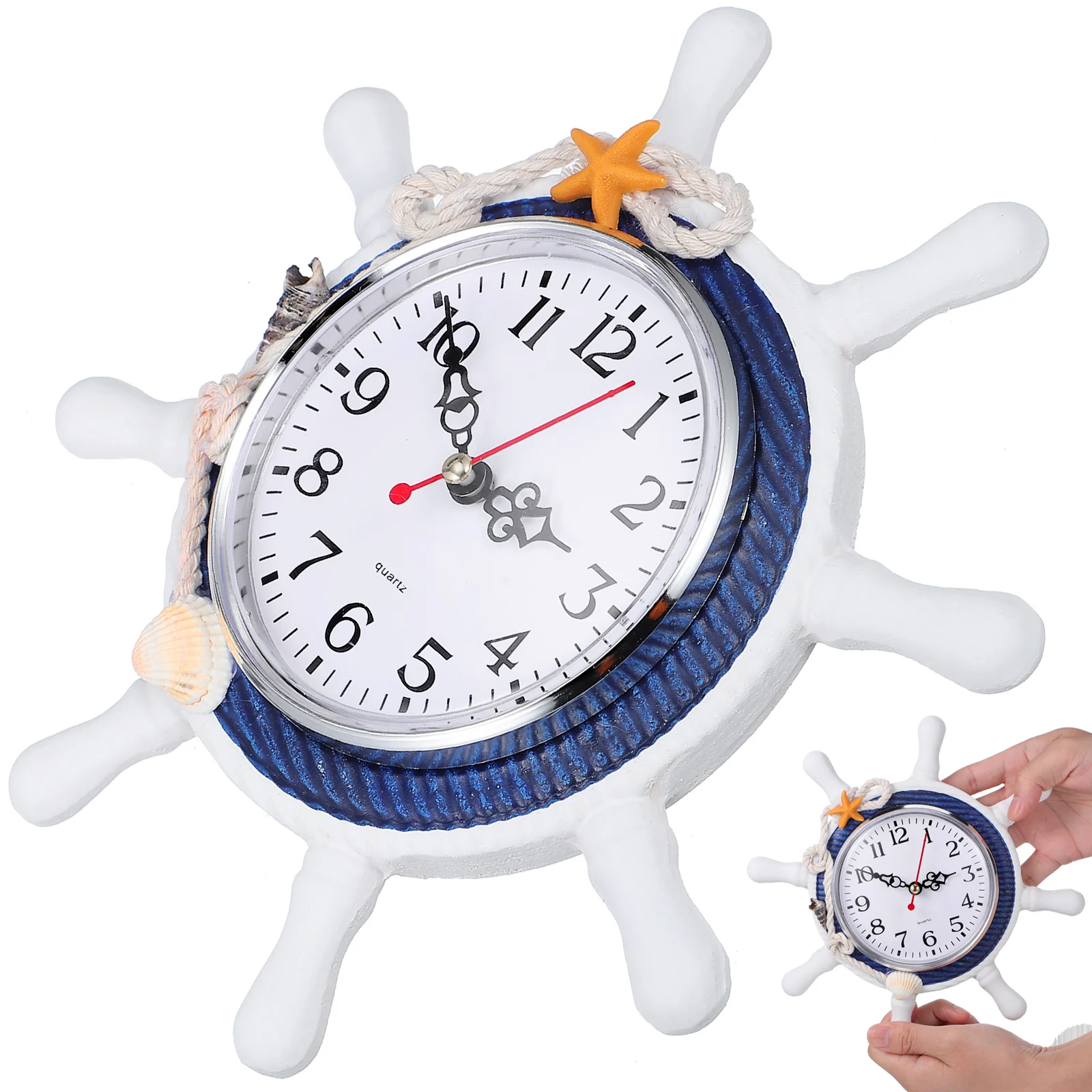 

Mediterranean Silent Wall Clock Rope Decor Waterproof Accurate Nautical Style Room Decoration Seaside Theme Kitchen Living Room