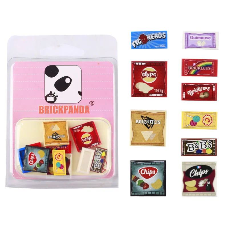 MOC Figures Printed Accessories City Building Blocks Food Dessert Chocolate Crisps Potato Chips Game Board Toys For Kids Gifts