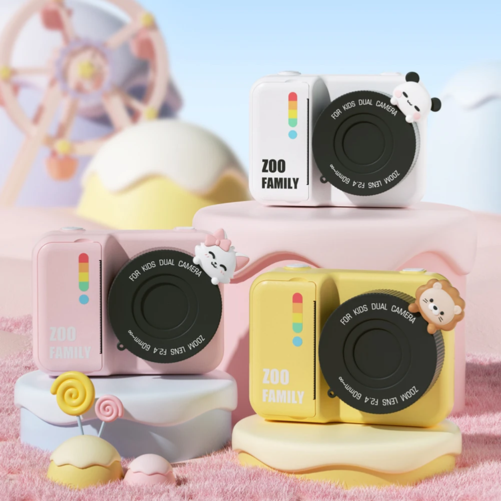 48MP Instant Camera Child Selfie Camera Toy 1080P Toddler Camera with 3 Rolls Photo Paper Mini Thermal Printer 3 Inch IPS Screen