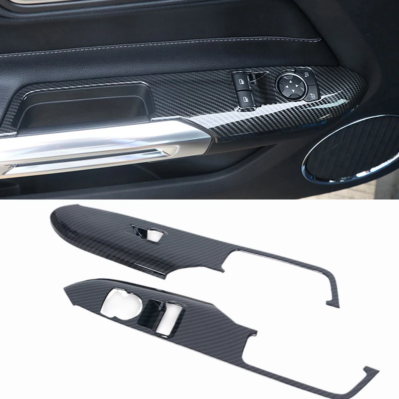 Car ABS  Window Lift Switch Panel Cover Trims Carbon Fiber For Ford Mustang 2015 2016 2017 2018 2019 For LHD Car Accessories