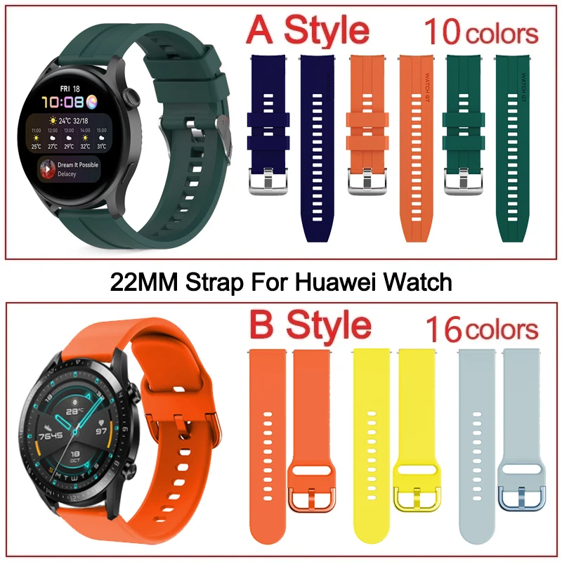 22mm Watch Gt 2 Strap For Huawei Watch gt 2/2e/3 pro 46MM Strap Silicone Wrist Bracelet correa Samsung Galaxy watch 3/45mm/46mm