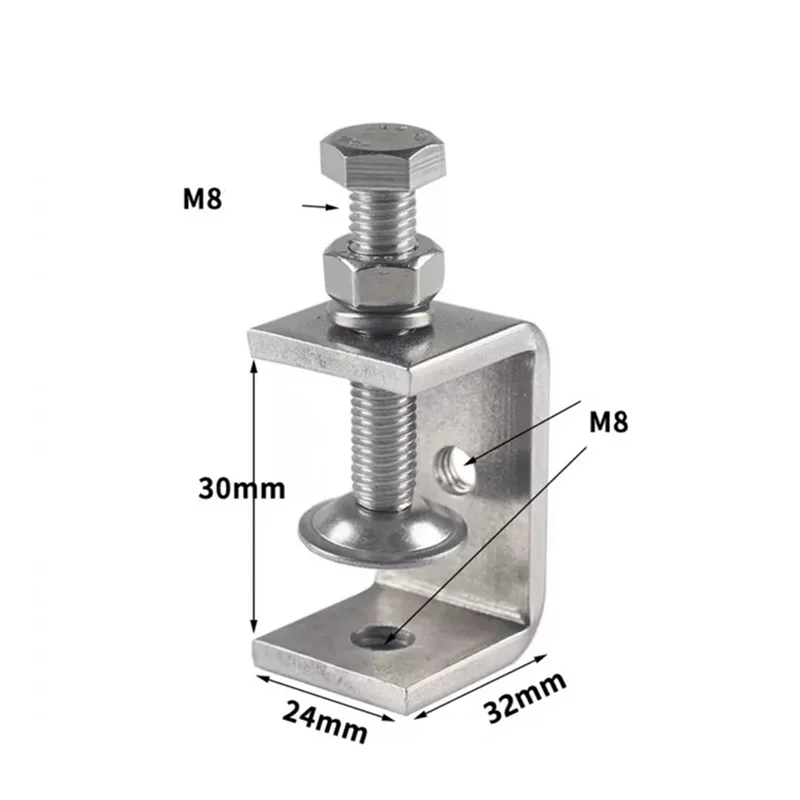 AB45 Morsetto a C piccolo in acciaio inossidabile 4X con anello, morsetto a C, ganci per fascette per tubi per appendere, morsetto con anello per la lavorazione del legno