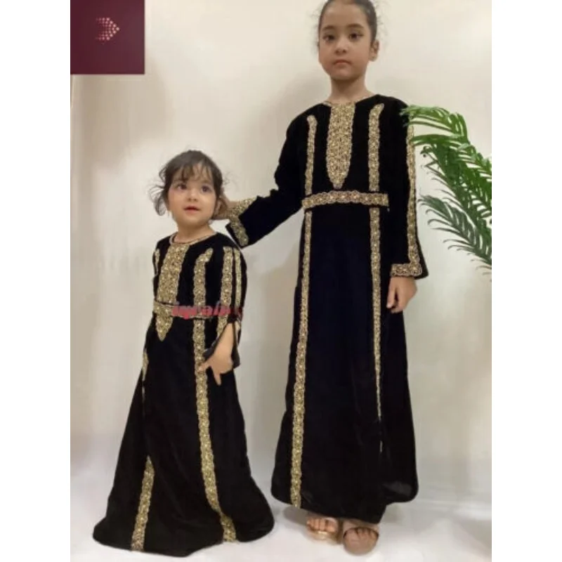 

Black Fashion Children's Long Shirt Dress Moroccan George Extra Long Dress Ramadan Eid