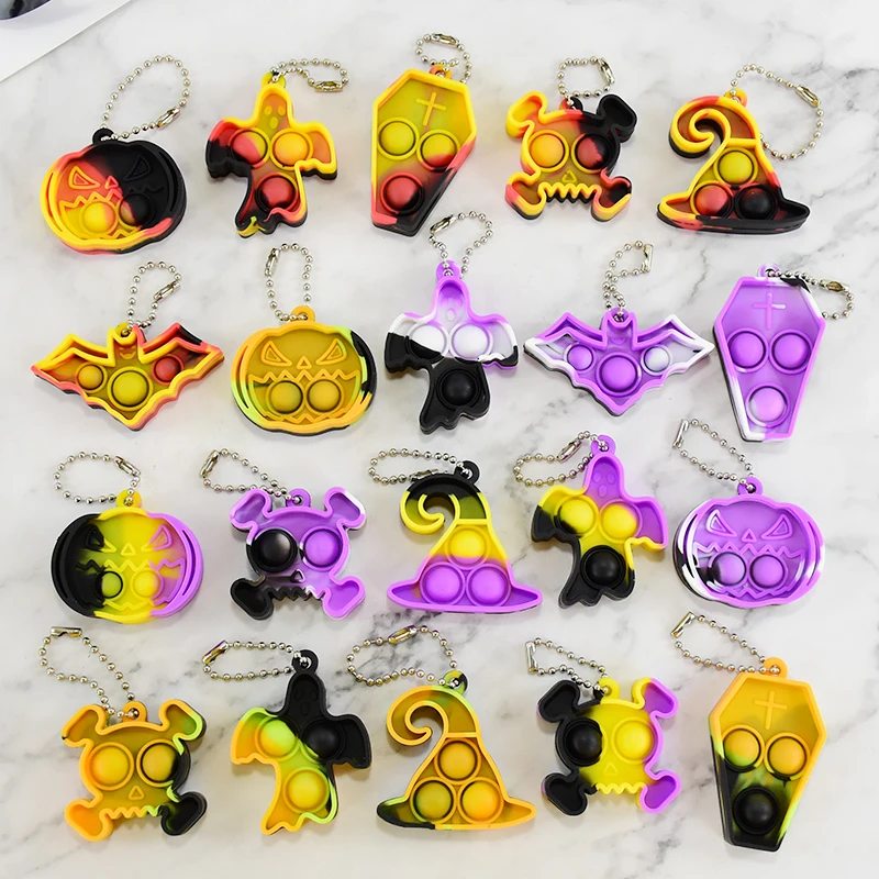 6pcs Mini Pop Fidget Toy Halloween Party Favors Pop Keychain Stress Relief Toys Birthday Party Favors Goodie Bag Pinata Fillers