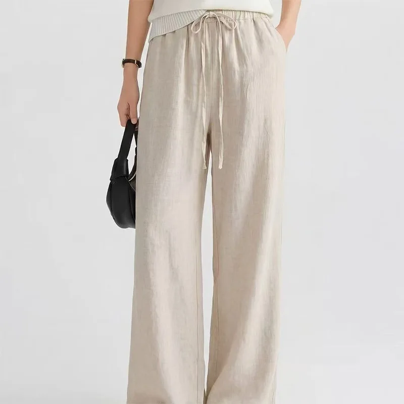 Linen Wide Leg Pants Women's Small Size Summer New Style Old Money Drapey Straight Cut Long Trousers Casual Fashion Street Style