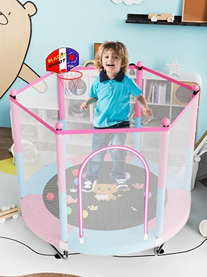 Description Picture 3 of item60" Trampoline for Kids, 5 FT Indoor & Outdoor Small Toddler Trampoline with Basketball Hoop, Safety Enclosure, Gifts Age 3-8