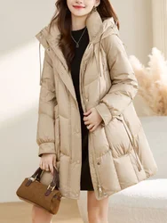 Winter Women's Jackets Thickened White Duck Down Down Jacket Hooded Medium-length Warm Coat Fashion Elegant Temperament Parka