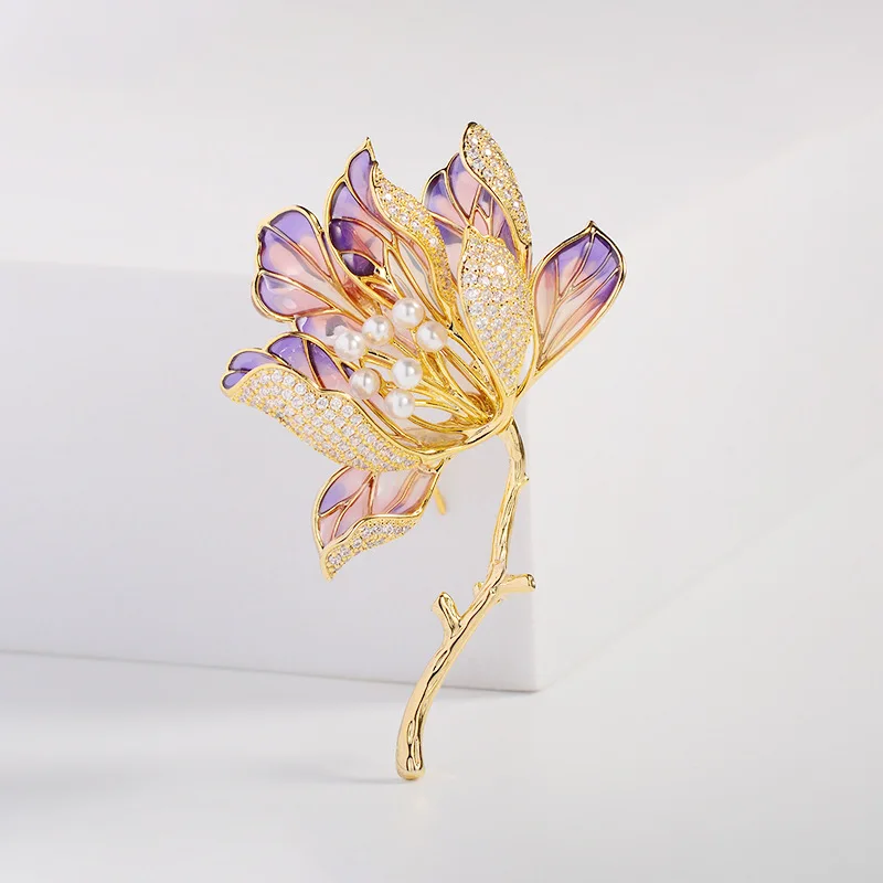 الفاخرة حجر الراين اللؤلؤ زهرة دبابيس للنساء زوجين أنيقة الراتنج الفاوانيا زهرة بروش دبابيس حفل زفاف مجوهرات هدايا سيدة #6