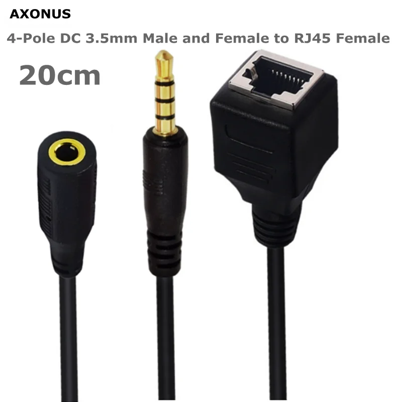20cm 4-Pole DC 3.5mm Male and Female Jack TRS Audio to RJ45 Female Socket Ethernet Adapter Cable is Used Around the Computer