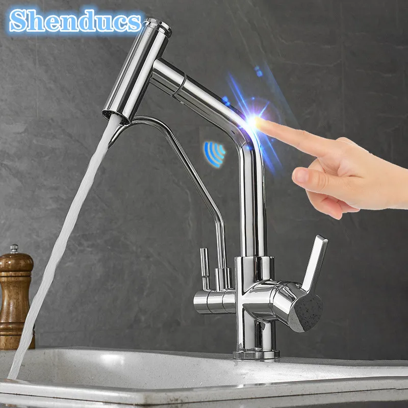 Newly Touch Filter Kitchen Faucet with Pull Down Hot Cold Kitchen Sink Mixer Tap Pure Water Sensor Touch on Kitchen Faucets