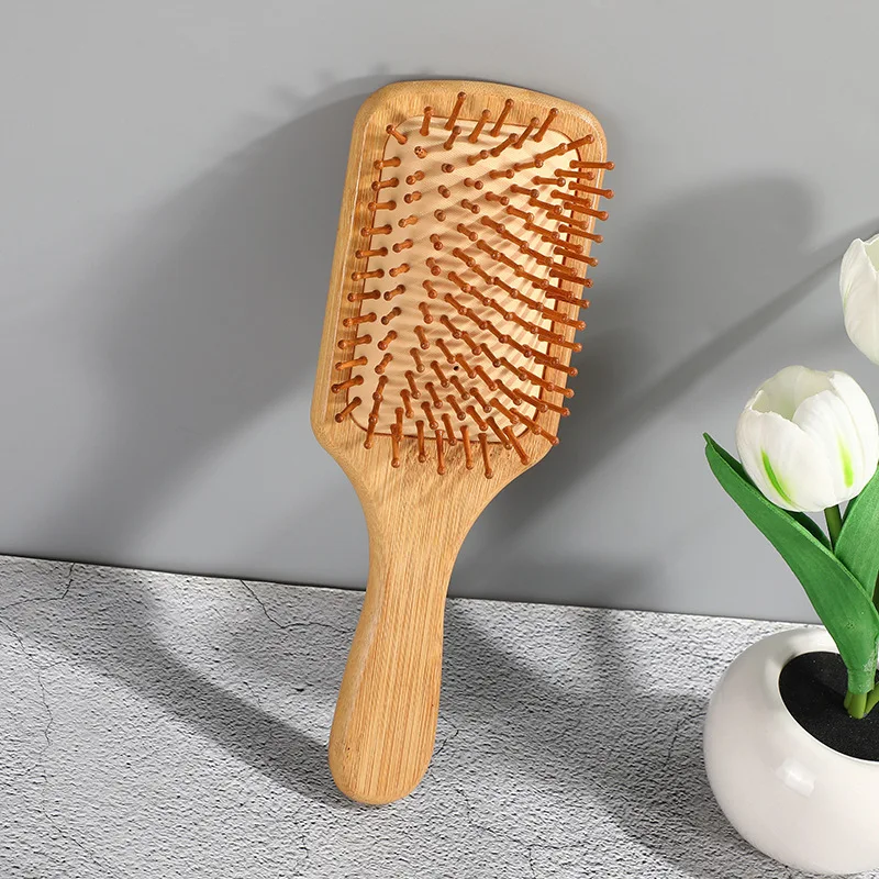 Eco Bamboo Hair Brush Nature Wooden Anti-Static Detangle Brush Hair Scalp Massage Comb Air Cushion Styling Tools for Women Men